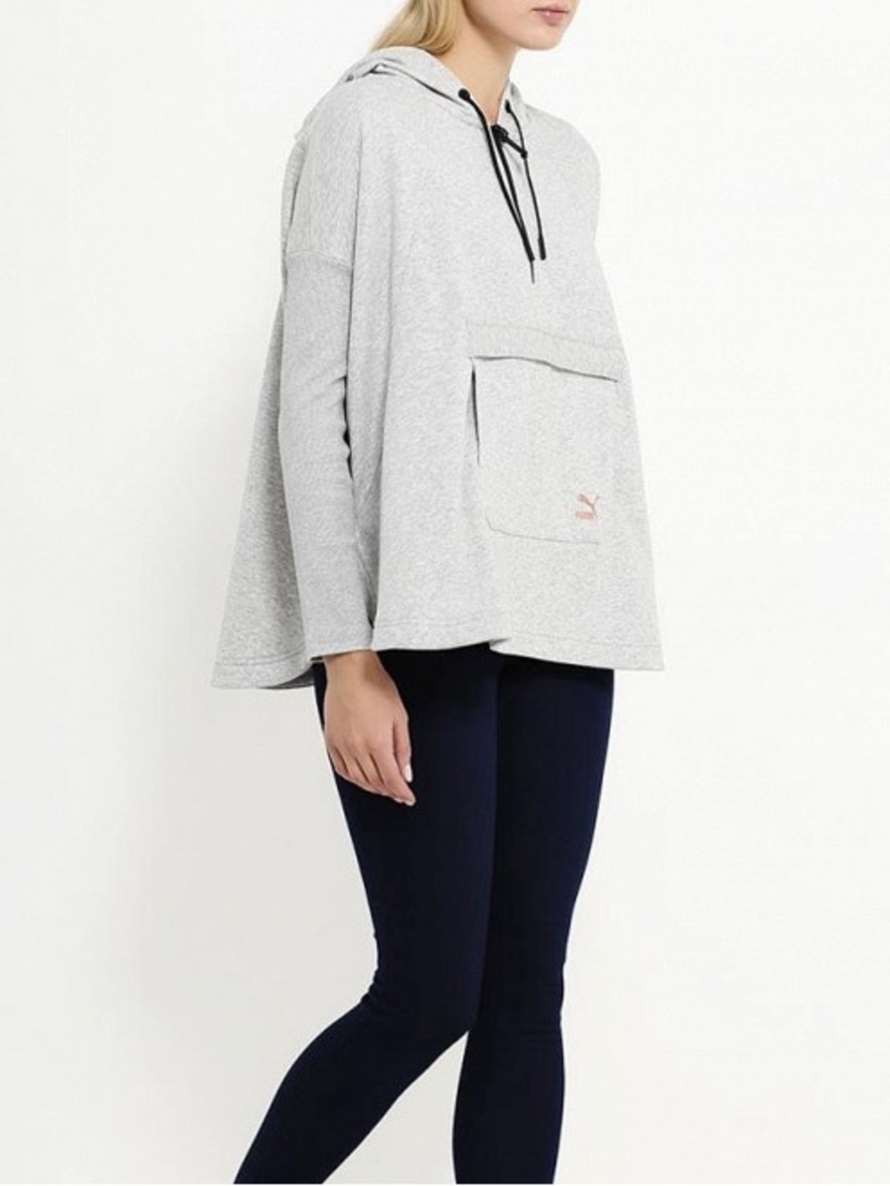 PUMA Heather Grey Oversized Half-Zip Poncho Hoodie L